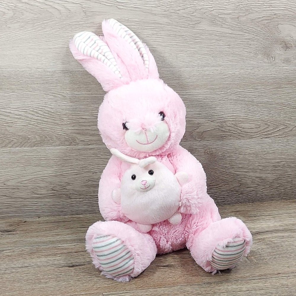 Pink/White Bunny Stuffed Animal Soft Fur 17" Rabbit Kids Children Toys Hobbies